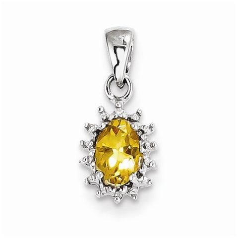 Sterling Silver Rhodium Citrine & Diamond Pendant, Delightful Pendants for Necklace