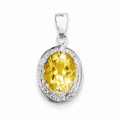 Sterling Silver Rhodium Citrine & Diamond Pendant, Fine Pendants for Necklace