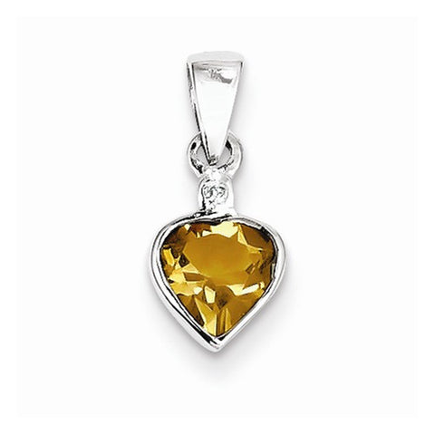 Sterling Silver Rhodium Citrine Diamond Pendant, Pendants for Necklace