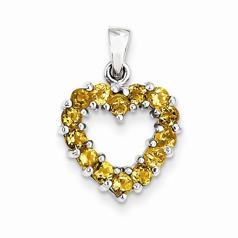 Sterling Silver Rhodium Citrine Heart Pendant, Pendants for Necklace