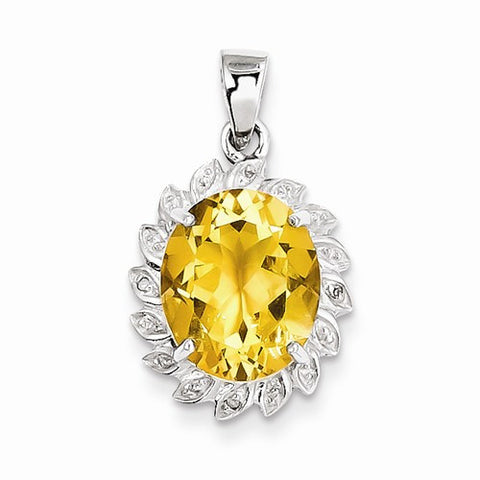 Sterling Silver Rhodium Citrine & Diamond Pendant, Gorgeous Pendants for Necklace