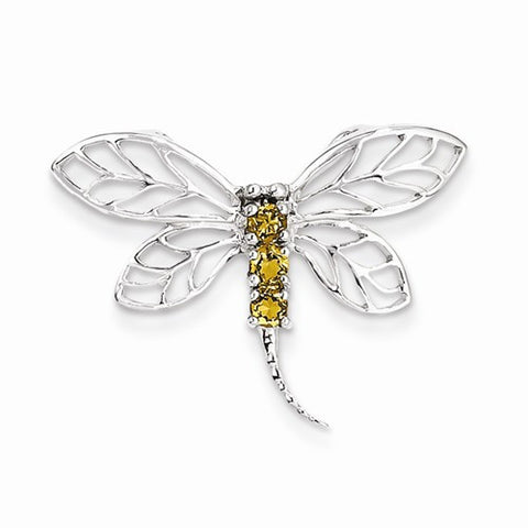 Sterling Silver Rhodium Citrine Dragonfly Pendant, Pendants for Necklace