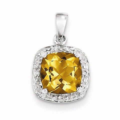 Sterling Silver Rhodium Citrine & Diamond pendant, Classy Pendants for Necklace