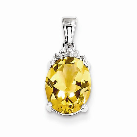 Sterling Silver Rhodium Citrine & Diamond pendant, Alluring Pendants for Necklace