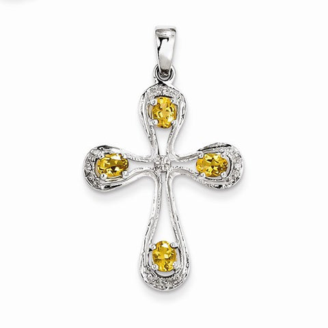 Sterling Silver Rhodium Citrine & Diamond Cross pendant, Appealing Pendants for Necklace