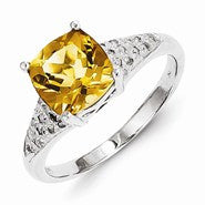 Sterling Silver w/Rhodium Citrine Diamond Ring