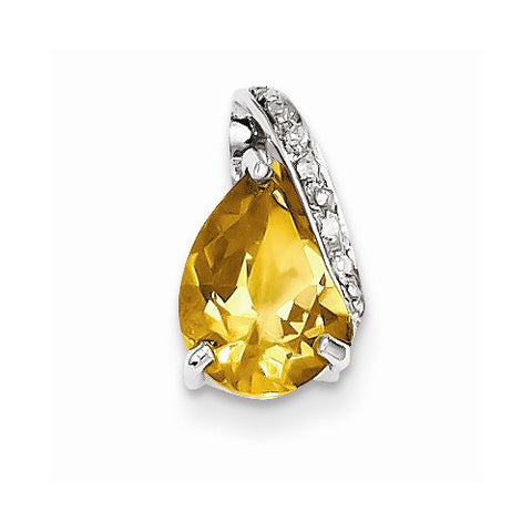 Sterling Silver Rhodium Pear Citrine Pendant, Pendants for Necklace