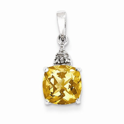 Sterling Silver Rhodium Citrine & Diamond pendant, Dazzling Pendants for Necklace
