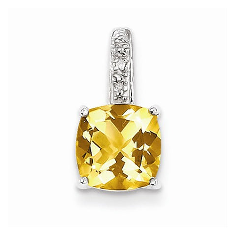 Sterling Silver Rhodium Citrine & Diamond pendant, Exquisite Pendants for Necklace