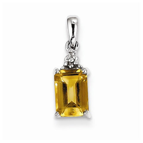 Sterling Silver Rhodium Citrine & Diamond Pendant, Fine Pendants for Necklace