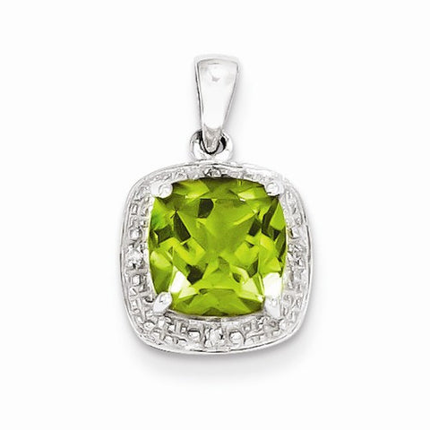 Sterling Silver Rhodium Peridot & Diamond pendant, Lovely Pendants for Necklace