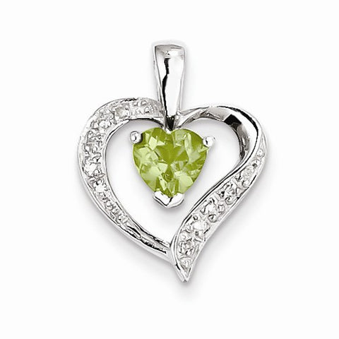 Sterling Silver Rhodium Heart Peridot & Diamond Heart Pendant, Pendants for Necklace