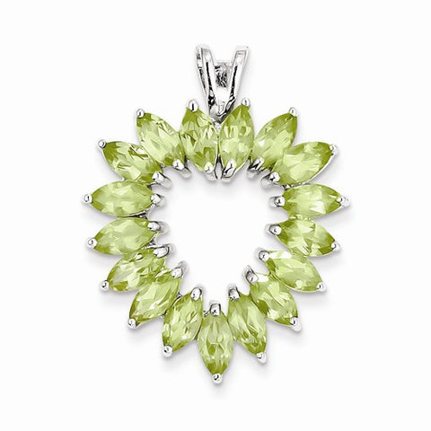 Sterling Silver Rhodium Marquise Peridot Heart Pendant, Pendants for Necklace