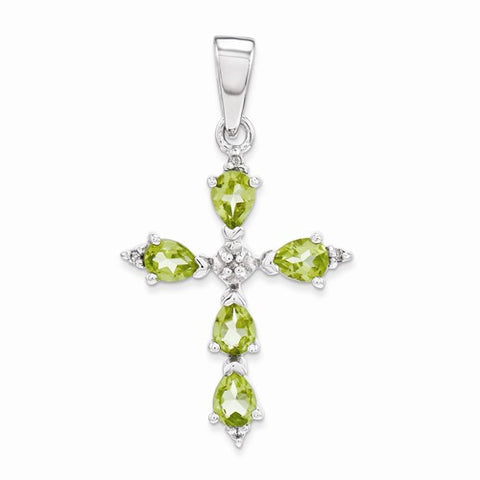Sterling Silver Rhodium Pear Peridot Cross Pendant, Pendants for Necklace