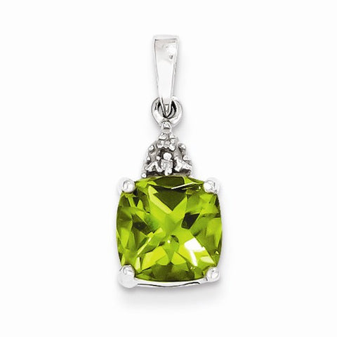 Sterling Silver Rhodium Peridot & Diamond pendant, Stylish Pendants for Necklace
