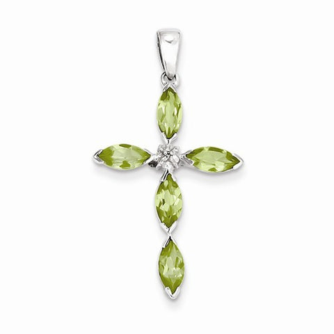 Sterling Silver Rhodium Peridot & Diamond Cross pendant, Classy Pendants for Necklace