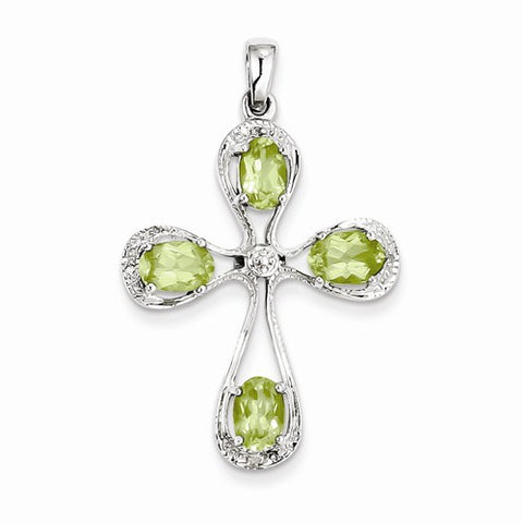 Sterling Silver Rhodium Peridot & Diamond Cross pendant, Alluring Pendants for Necklace