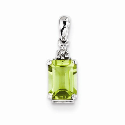 Sterling Silver Rhodium Peridot & Diamond pendant, Appealing Pendants for Necklace