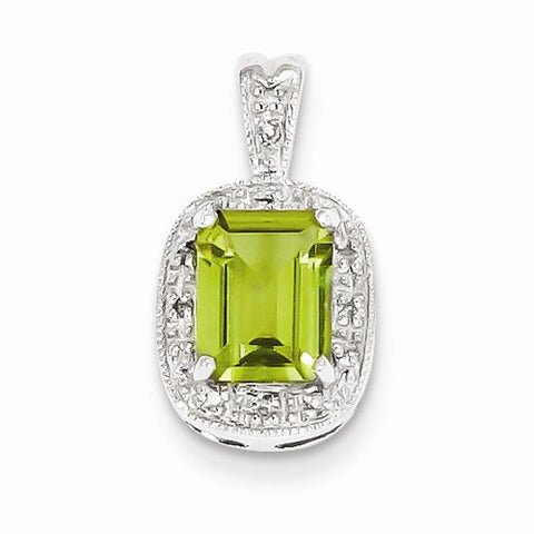 Sterling Silver Rhodium Peridot & Diamond pendant, Charm