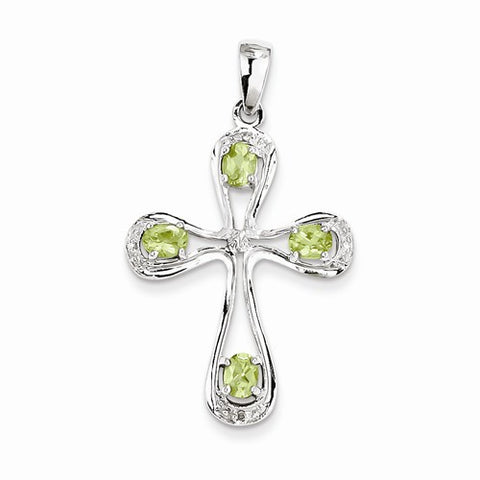 Sterling Silver Rhodium Peridot & Diamond Cross pendant, Adorable Pendants for Necklace