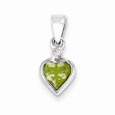 Sterling Silver Rhodium Peridot Diamond Pendant, Pendants for Necklace