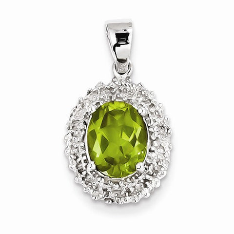Sterling Silver Rhodium Peridot & Diamond pendant, Dazzling Pendants for Necklace