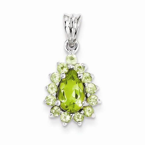 Sterling Silver Rhodium Peridot Pear-shaped Pendant, Pendants for Necklace
