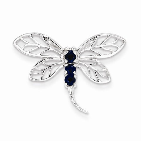 Sterling Silver Rhodium Sapphire Dragonfly Pendant, Pendants for Necklace