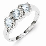 Sterling Silver w/Rhodium Aqua & Diamond Ring
