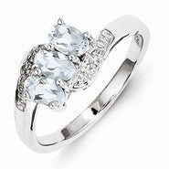 Sterling Silver w/Rhodium Aqua & Diamond Ring