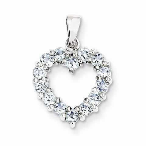 Sterling Silver Rhodium Aqua Heart Pendant, Pendants for Necklace