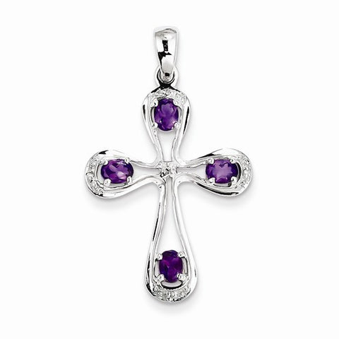 Sterling Silver Rhodium Amethyst & Diamond Cross pendant, Stylish Pendants for Necklace