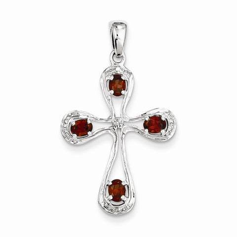 Sterling Silver Rhodium Garnet & Diamond Cross pendant, Alluring Pendants for Necklace