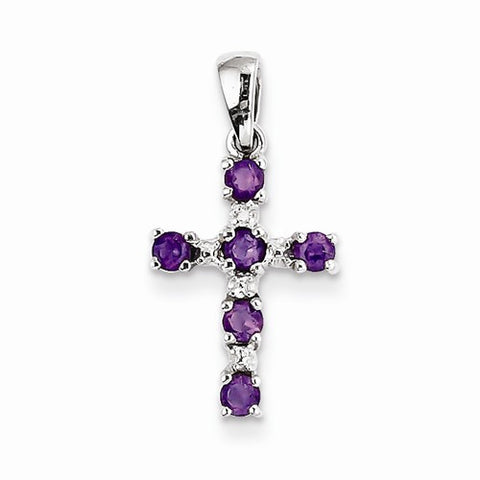 Sterling Silver Rhodium Amethyst & Diamond Cross pendant, Appealing Pendants for Necklace