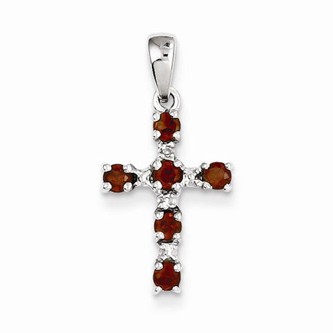Sterling Silver Rhodium Garnet & Diamond Cross pendant, Adorable Pendants for Necklace