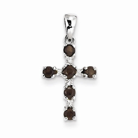 Sterling Silver Rhodium Smokey Quartz & Diamond Cross pendant, Dazzling Pendants for Necklace