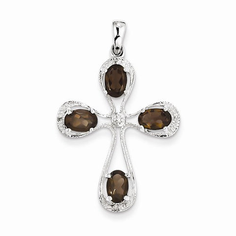 Sterling Silver Rhodium Smokey Quartz Diamond pendant, Lovely Pendants for Necklace