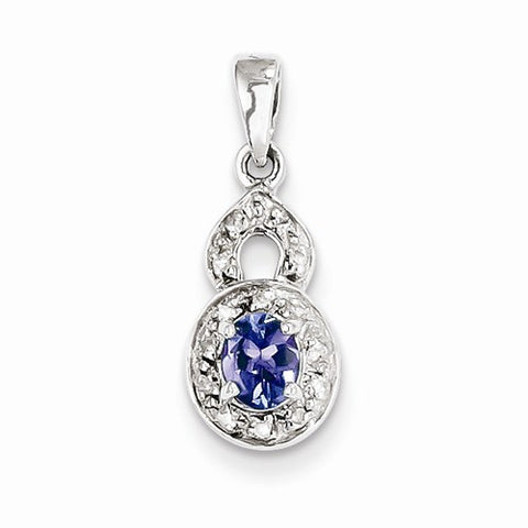 Sterling Silver Tanzanite & Diamond pendant, Pretty Pendants for Necklace