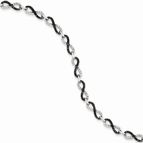 Sterling Silver Black and White Diamond Figure Eight Bracelet