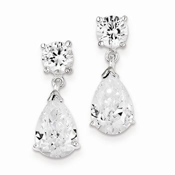 Sterling Silver CZ Pear Shaped Dangle Earrings