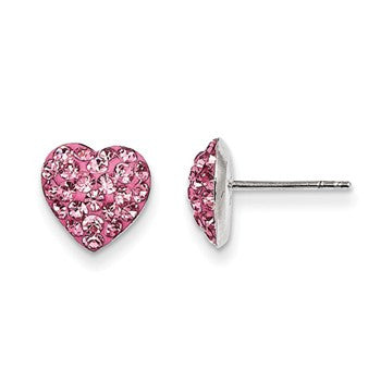 Sterling Silver Pink Preciosa Crystal Heart Earrings