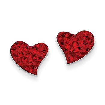 Sterling Silver Red Preciosa Crystal Heart Earrings
