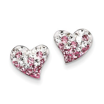 Sterling Silver Pink & White Preciosa Crystal Heart Earrings