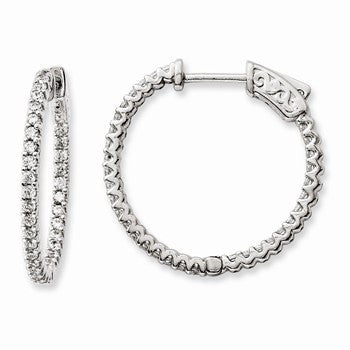 Sterling Silver Rhodium-plated CZ 66 Stone In & Out Hoop Earrings