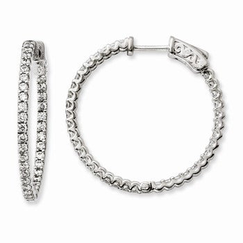 Sterling Silver Rhodium-plated CZ 74 Stone In & Out Hoop Earrings