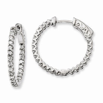 Sterling Silver Rhodium-plated CZ 48 Stone In & Out Hoop Earrings