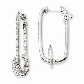 Sterling Silver Rhodium-plated CZ In & Out Square Hoop Earrings