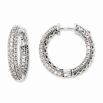 Sterling Silver Rhodium-plated Pave CZ In & Out Hoop Earrings