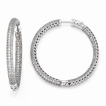 Sterling Silver Rhodium-plated Pave CZ 380 stones Hoop Earrings