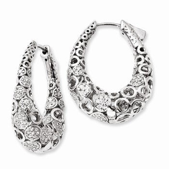 Sterling Silver Rhodium-plated Accent Pave CZ Oval Hoop Earrings